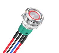 acegoo 12V ON/OFF Interruttore a Pulsante 10A SPST 19mm Autobloccante Retroilluminato Rosso per Camper Barca Camion Auto, Precablato 12V/24V (1Pcs, Argento)