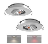 acegoo 2 x Faretti LED da Incasso 12V Camper Barca Interruttore Dimmer Integrato e Luce Rossa Orientabile 70° Soffitto Plafoniera per Roulotte Furgone, Angolo del fascio di 35° Alluminio Argento 5000K