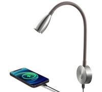 acegoo Lampada da Lettura 12V Camper Caravan LED Dimmerabile 3200K DC12-24V con Caricatore Rapido USB, Flessibile e Collo D'Oca per Furgone Barca Camion Illuminazione Interna (Nichel Spazzolato)