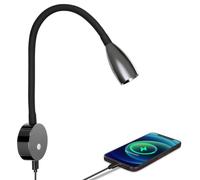 acegoo Lampada da Lettura 12V Camper Caravan LED Dimmerabile 3200K DC12-24V con Caricatore Rapido USB, Flessibile e Collo D'Oca per Furgone Barca Camion Illuminazione Interna (Nero Lucido)