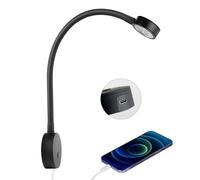 acegoo Lampada da lettura da parete LED 12v luce barca camper, dimmerabile collo di cigno flessibile DC12-24V comodino con interruttore dimmer e caricatore Type-C per cabina roulotte nero (1 pcs)