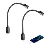 acegoo Lampada da lettura LED 12V camper dimmerabile collo di cigno flessibile DC12-24V comodino con interruttore dimmer e caricatore USB per barca cabina roulotte 2PCS (nero)