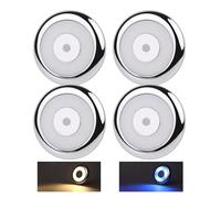acegoo LED Plafoniera 12V per Camper Illuminazione Interna, Due colori (bianco caldo/blu) per Auto Caravan Barca Yacht, con Interruttore dimmer integrato, 3000K 235lm 4PCS Cromo Materiale PC