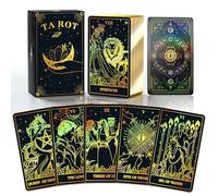 ACELION Set di tarocchi con bordo in lamina d'oro con guida, carte dei tarocchi, 78 carte dei tarocchi con lamina d'oro sulla superficie, gioco di predizione della fortuna, tarocchi per principianti