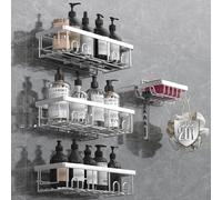 AceMining 4 Pack Argento Porta Sapone per Doccia con Ganci, Mensola per Adesivi, Portasapone Senza Foratura, Porta Shampoo Doccia da Appendere