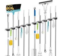 AceMining Porta Scope Parete, 2 Pack 3 Supporti e 4 Ganci Inossidabile Portascope da Muro Appendibile in Acciaio Inossidabile, Aiti-slip in Silicio Ganci per Scope da Muro Pesante