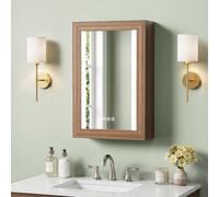 ACEMIRO Armadietto per medicinali in legno illuminato con specchio, da | LED a doppio lato, 3 temperature di colore, dimmerabile, antiappannamento, funzione memoria, 2 ripiani in vetro regolabili