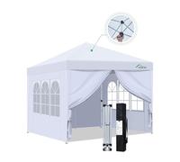 Acepic Tenda a baldacchino pop up, 300 D, con rivestimento in argento, facile da installare, riparo portatile istantaneo, con 4 pareti laterali per finestre della chiesa, 1 borsa a mano (Bianco, 3*3m)