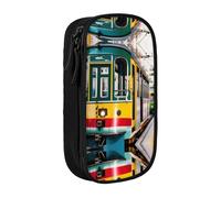 ACEPrints Astuccio portapenne portatile con stampa del tram di Lisbona per ufficio, astuccio a doppio strato con cerniera, leggero.
