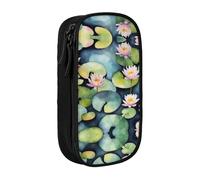 ACEPrints Astuccio portapenne portatile con stampa di ninfee nere per ufficio, astuccio a doppio strato con cerniera, leggero.