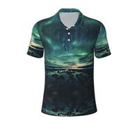ACEPrints Camicia da Uomo a Maniche Corte Traspirante e Casual Estiva con Stampa Mare sotto l'aurora boreale.