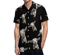 ACEPrints Maglietta da Uomo con Stampa di Una Simpatica Capra, Maniche Corte, Bottoni, Scollo a V, Stile Hawaiano.
