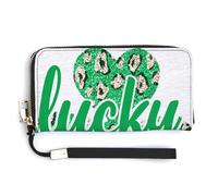 ACEPrints Portafoglio lungo a due ante in ecopelle con stampa leopardata verde e quadrifoglio, porta monete, porta carte di credito e tessere, porta denaro resistente per uomo e donna.