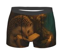 ACEPrints Slip Boxer da Uomo Elasticizzati Traspiranti con Stampa di Un Simpatico Riccio Che Legge Un Libro, rinfrescanti e ad Asciugatura Rapida.