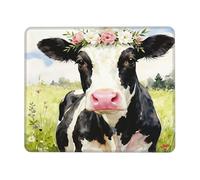 ACEPrints Tappetino per mouse con stampa floreale e mucca in un prato, antiscivolo, rettangolare, ideale come regalo, dimensioni 7,9 x 9,5 pollici.