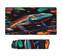 ACEPrints Tappetino per mouse grande con iguana colorata e motivo floreale giungla, dimensioni 15,8 x 29,5 pollici (40 x 75 cm).