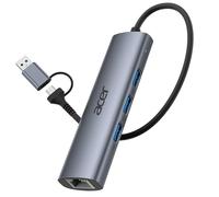 acer Adattatore USB C a Ethernet, hub USB C con 3 porte USB-A 3.0 e porte LAN RJ45 1 Gbps, dissipatore di calore in alluminio, adattatore da USB a rete per laptop, MacBook Pro, iPad, XPS e altro