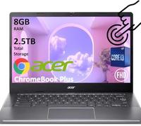 acer Chromebook Plus 514, laptop touchscreen FHD da 14 pollici, Intel 8-Core i3-N305, 8 GB di RAM, SSD da 512 GB + 2 TB Cloud (2,5 TB), Chrome OS, lunga durata della batteria, regalo aziendale/di