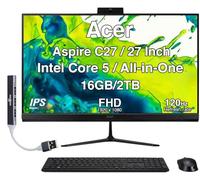acer Desktop Aspire 27 All-in-One, display IPS FHD da 27", Intel Core 5 120U (10-Core, fino a 5 GHz), DDR5 da 16 GB, SSD PCIe da 2 TB, Wi-Fi 6E, webcam, Bluetooth 5.3, Win 11 Pro, con espansore porta