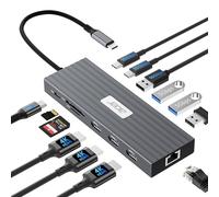 Acer Docking Station USB-C 3 HDMI 4K@60Hz, 13-in-1 Triplo Display Hub, USB-A&C 10Gbps, USB-A 5 Gbps, Ethernet 1 Gbps, Power Delivery 100 W, Lettore di schede SD/TF, Compatibile con MacBook Pro, laptop