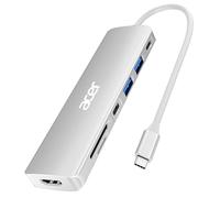 Acer Hub USB C 7 in 1, USB C Adattatore con 4K HDMI, 2 USB-A 3.0 5Gbps, PD 100W, Lettore Schede SD/TF, Sdoppiatore Multi USB per Computer/MacBook Pro Air/iPad/iPhone 15/Surface/Steam Deck (Argento)