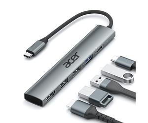 acer Hub USB C HDMI 4K, adattatore multiporta USB-C 5 in 1 in alluminio con 3 porte USB-A, alimentazione da 100 W, splitter di tipo C compatibile con acer laptop, tablet, MacBook M3/M2, XPS, iPad Pro