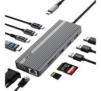 Acer Hub USB-C11 in 1 HDMI 4K a 60 Hz, VGA 1080p, 2 porte USB-C da 10 Gbps, 2 porte USB-A da 5 Gbps, porta PD da 100 W, Ethernet 1000 Mbps, scheda SD/TF, docking station per PC e desktop