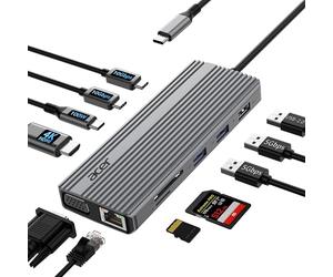 Acer Hub USB-C11 in 1 HDMI 4K a 60 Hz, VGA 1080p, 2 porte USB-C da 10 Gbps, 2 porte USB-A da 5 Gbps, porta PD da 100 W, Ethernet 1000 Mbps, scheda SD/TF, docking station per PC e desktop