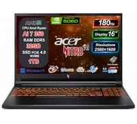 acer Nitro V 16 AI PC Copilot+ Notebook Gaming, AMD Ryzen AI 7 350, 32GB RAM DDR5 5600MHz, 1TB SSD PCIe, NVIDIA RTX 5060 8GB GDDR7, Display 16" WQXGA IPS 180Hz 2560x1600, WiFi 6E, USB4, Windows 11