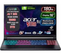 acer Nitro V 16 AI PC Copilot+ Notebook Gaming, AMD Ryzen AI 7 350, 32GB RAM DDR5 5600MHz, 2TB SSD PCIe, NVIDIA RTX 5060 8GB GDDR7, Display 16" WQXGA IPS 180Hz 2560x1600, WiFi 6E, USB4, Windows 11
