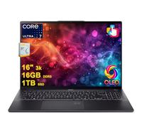 acer Swift 16 AI Copilot + PC portatile | 16 pollici 3k OLED Touch 100% DCI-P3 | Intel 8-core Ultra 7 Series 2 256V fino a 47 top | SSD 16 GB DDR5 1 TB | Fotocamera QHD IR retroilluminata con impronte