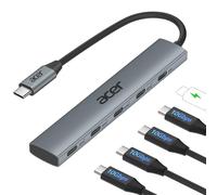 Acer USB C Hub 10Gbps con Type-C PD 100W, splitter USB-C ultra sottile in alluminio 5-in-1 con 4 porte USB 3.2, per iPhone serie 15/16, MacBook iPad Pro/Air, iMac, Galaxy S24/23【Nessuna Uscita Video】
