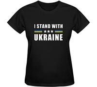 Stop War I Stand with Ukraine - Maglietta con bandiera ucraina, Donne Nero 02, 6XS
