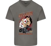 Aces Garage Hotrod Hot Rod Dragster Auto Uomo Scollo A V Cotone T-Shirt