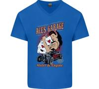 Aces Garage Hotrod Hot Rod Dragster Auto Uomo Scollo A V Cotone T-Shirt