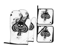 Aces Spades Playing Poker Card Oven Mitts and Pot Holders 4 Pcs Set,High Heat Resistant 500 Degree Extra Thicken Long Kitchen Cotton Oven Glove for Cooking