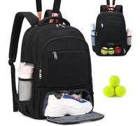 ACESAK Zaino da Tennis per Uomo e Donna - Borsa da Tennis per 2 Racchette Badminton, Squash, Palline da Pickleball, Nero, L