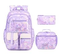 ACESAK Zaino scolastico per bambini, per ragazze, ragazze, adolescenti, studenti delle scuole medie, zaino per la scuola con sirenette, Fiocco viola, Moderno, Personalizzato