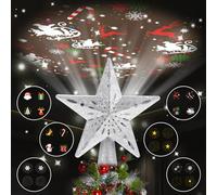 Aceshop Puntale per Albero di Natale, Stella Superiore dell'albero di Natale con 6 Modelli di Proiezione, 3D Puntale a Forma di Stella Luminoso, Luce Rotante LED Incorporata per Natale Feste Festival