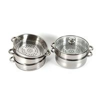 Acesunny Fornello a vapore a 5 strati, in acciaio inox, 30/28/26 cm, con coperchio in vetro, colore: argento, rotondo, 3 kg