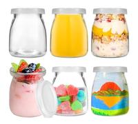 Acetiti 200ml/6.76oz Vasetti per yogurt con Coperchio, 6 Pezzi Vasetti Yogurt Vetro piccoli Barattoli di vetro con Coperchio ermetico in Plastica per Budino, tiramisù, dessert