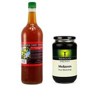 Aceto di sidro di mele vintage con scritta "Mother", bottiglia di vetro naturale e non filtrata, da 1 litro, con 1 melassa biologica Blackstrap da 600 grammi