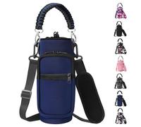 AceTreker 32/40/64/3,628,7 g, borsa termica in neoprene per bottiglia d'acqua, borsa a tracolla con tracolla e manico in paracord e 2 tasche per viaggi, escursionismo, campeggio, A2. Blu scuro,