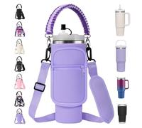 AceTreker Borsa per bottiglia d'acqua Stanley da 30/1180 ml, con manico e 2 tasche, in neoprene e metallo, accessorio da viaggio per il trasporto di tazze da caffè, viola