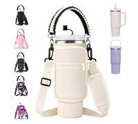 AceTreker Custodia per bottiglia d'acqua con manico in paracord, per bicchieri Stanley da 40/30 once, con tasca per telefono e copertura per cannuccia, per accessori Stanley Cup, crema