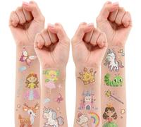Acevegue Tatuaggi per Bambini Bambina, 50 Fogli Glitter Tattoo Bambini, Unicorno Tatuaggi Temporanei Bambini Adesivi Animali per Bambini Regalini Fine Festa Gadget Compleanno Ragazza Invitati