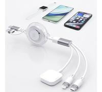 aceyoon 3 in 2 Cavo di ricarica multiporta USB-C da 100 W per Apple Watch e iPhone, Caricabatterie portatile per interfaccia iWatch/Lightning, per Samsung (1,2 m)