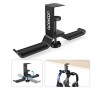 aceyoon Porta Cuffie Doppio, Universale Headphone Stand Rotazione Supporto Cuffie Sotto Scrivania Pieghevole in Alluminio Gancio Cuffia con Girevole Morsetto Regolabile per Tutte Le Cuffia, Nero