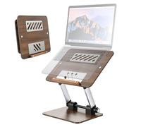 aceyoon Supporto regolabile per computer portatile da scrivania, in legno, pieghevole, con ventola di ventilazione, supporto ergonomico a doppia barra per notebook per MacBook Air/Pro e laptop da 11