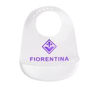 ACF Fiorentina Bavaglino silicone, prodotto ufficiale, tasca raccogli pappa per bambini e neonati, regolabile, bianco